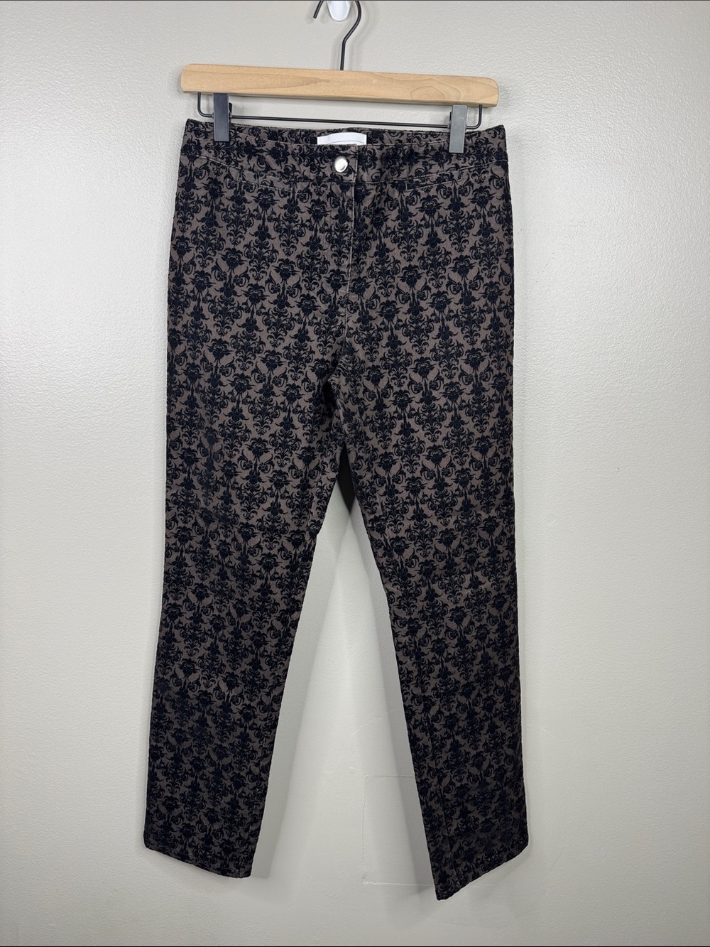 Elliott Lauren Damask Flocked Velvet Pants Black Gray Women's Size 4 Stretch